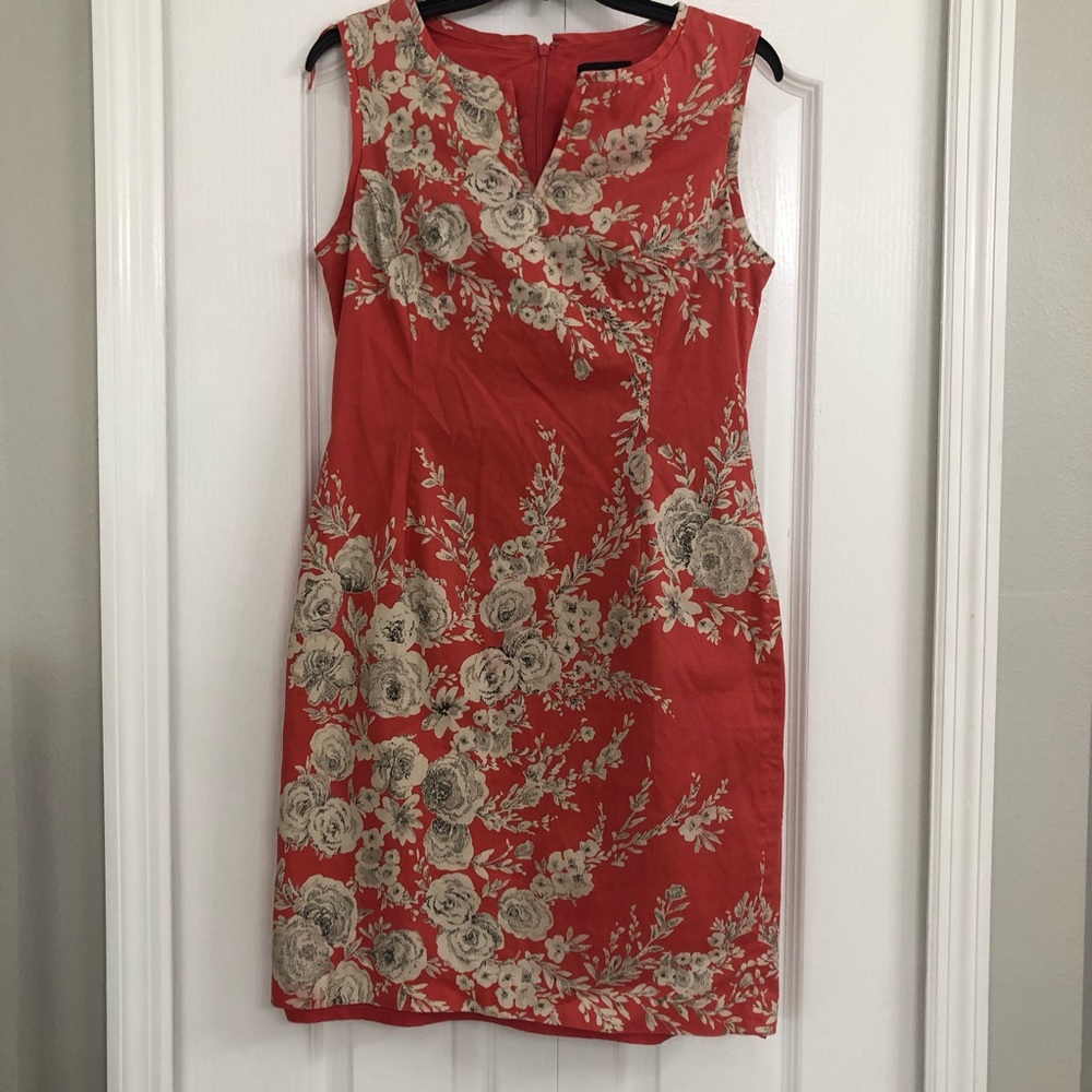 Adrianna Papell womens floral sleeveless sheath dress coral/cream 10 officecore